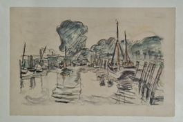Hauptmann Ivo, Hamburg, Aquarell, Hafen, Schiffe, Meer, Sea
