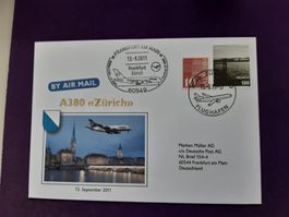 A-380 Flugbrief Zürich - Frankfurt und zurück 13.9.2011
