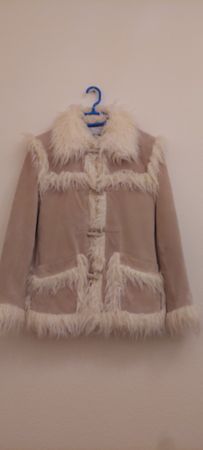 Damen Jacke Helline beige mit Fellbesatz Grösse 36