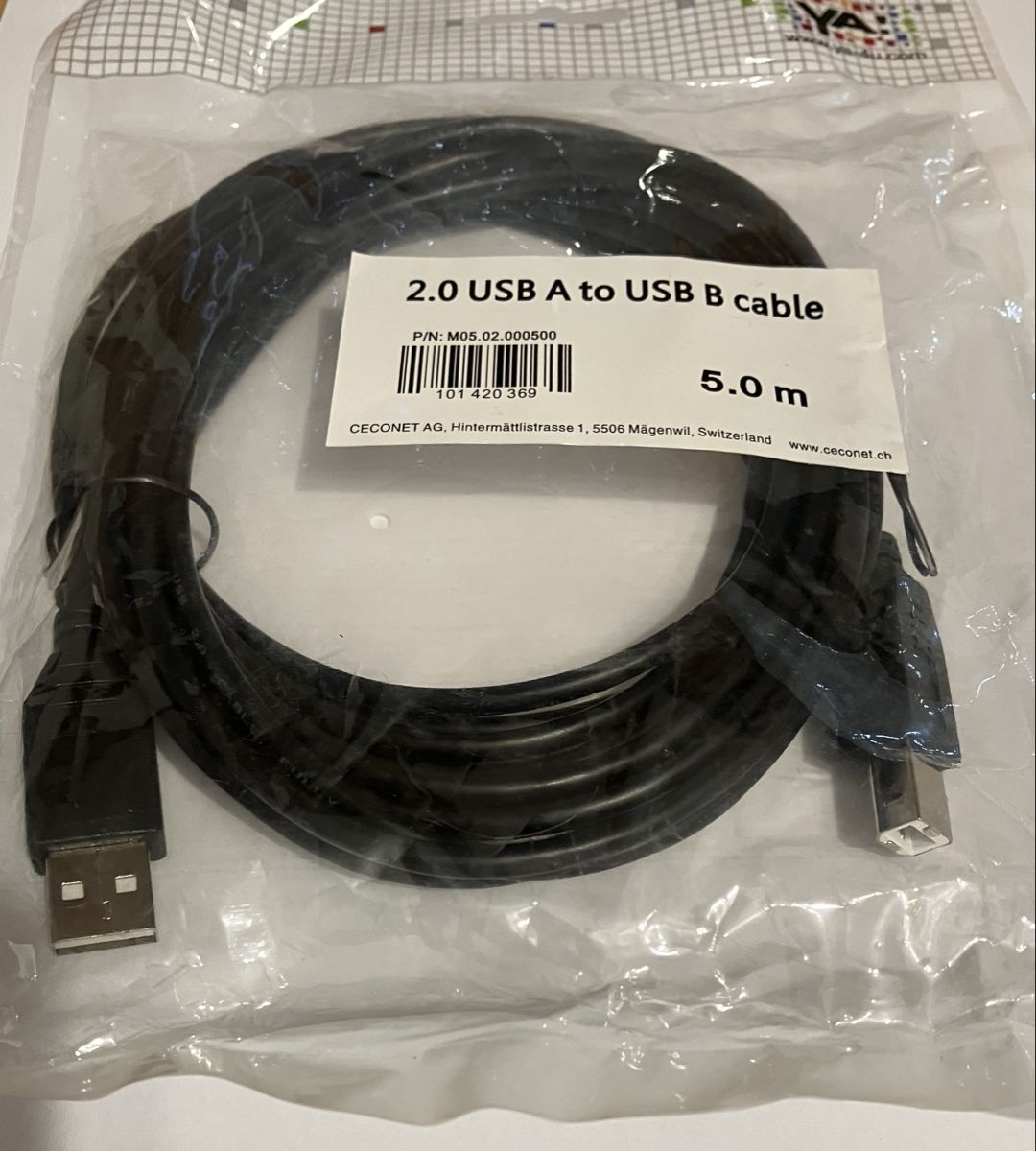 Kabel: USB 2.0 Kabel A - B Länge 5 Meter Farbe schwarz – Neu und originalverpackt aus lyssach von sb-versand 1