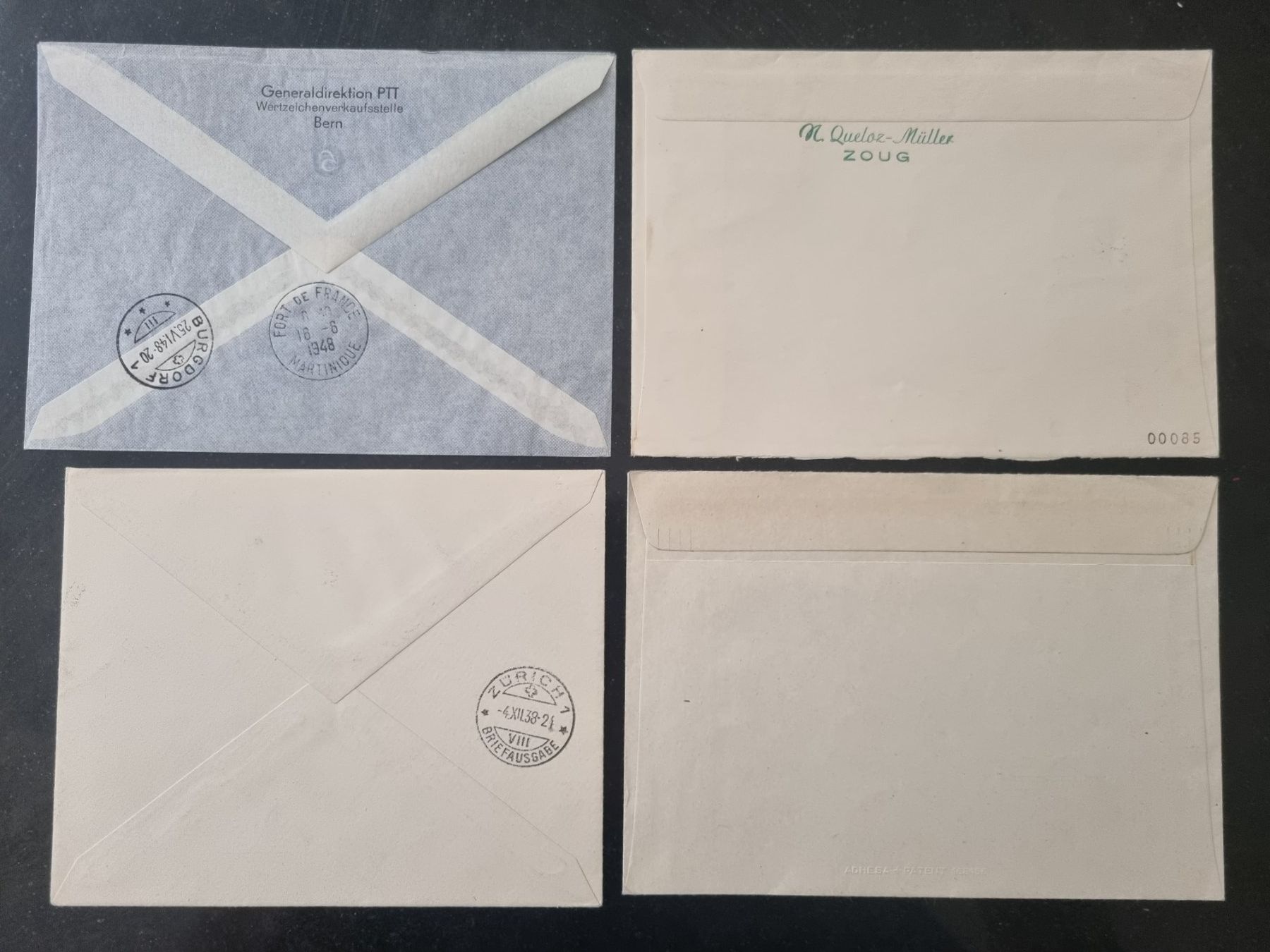 Alle Briefmarken: 4 CH Flugpost Briefe 1938 - 1949 : KP 160.-- – Gebraucht aus Gümligen von Geniusbuy 1