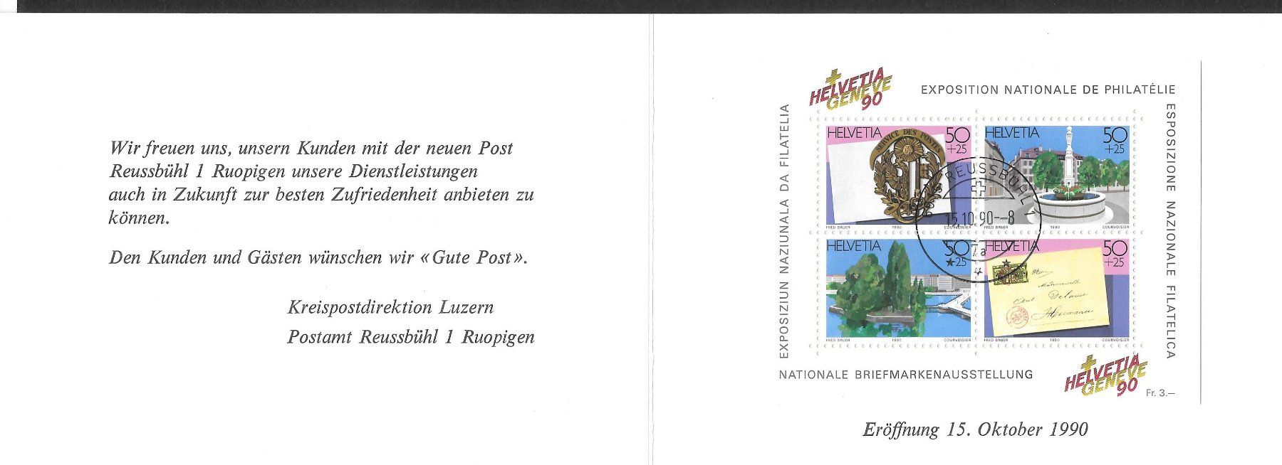 Alle Briefmarken: Folder Einweihungsfeier Postamt Reussbühl 1 12.10.1990 – Neu (gemäss Beschreibung) aus Olten von clotaldi 1