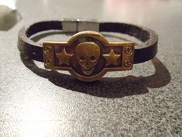 Armband dunkelbraun, Totenkopf