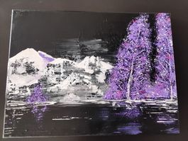 Violette Berglandschaft - Original Acrylgemälde 30x40cm