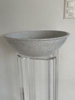 Large Ceramic Fruit Bowl, White Granite Look, Vintage