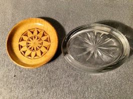 ‼️nun = 8.- Fr. !!‼️HOLZ Teller geschnitzt + GLAS Schale Pst