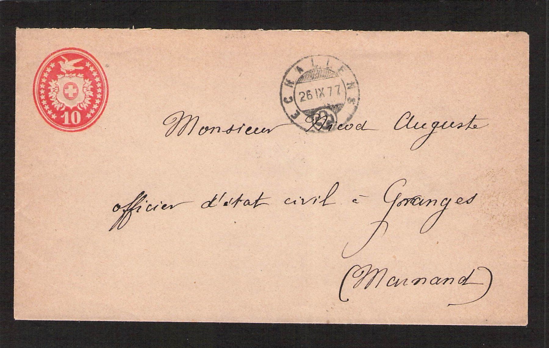 Tutti i francobolli: Tüblibrief  Echallens VD , 26.lX.1877 – Usato da Reichenburg venduto da ibiza18