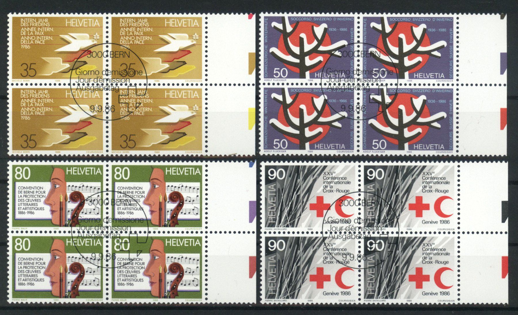 Alle Briefmarken: 1986, Sonderpostmarken, Viererblöcke, ET – Gebraucht aus Willisau von Vollstempel