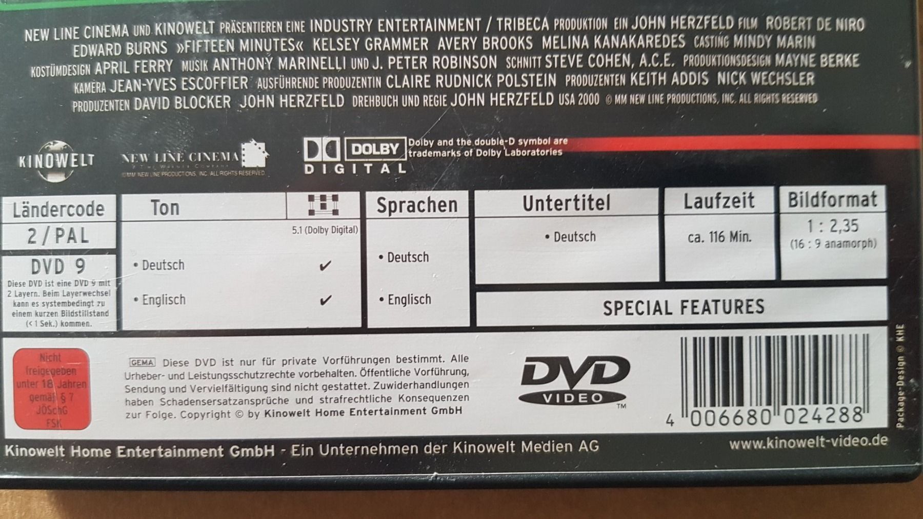Tutti i DVDs: DVD 15 Minutes / Robert DeNiro – Usato da Oetwil am See venduto da fineli2 1