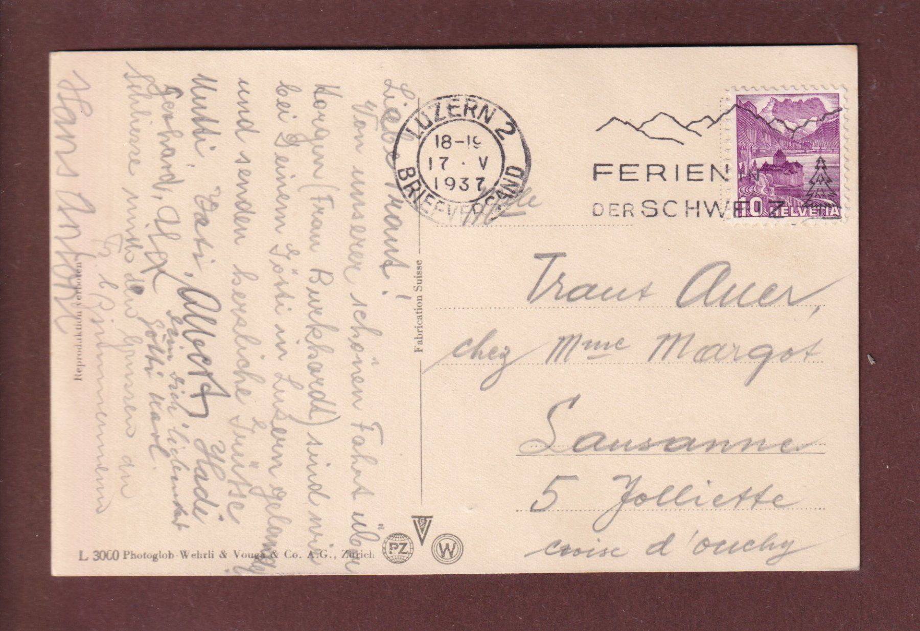Cartoline postali: LUZERN - Kapellbrücke - 1937 – Usato da Pully venduto da nicecards 1