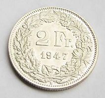 1947 B, 2 Fr., Stempelglanz