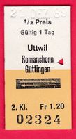 KARTON BILLETT, UTTWIL - GÜTTINGEN, 2.KLASSE, RETOUR, HALBTA