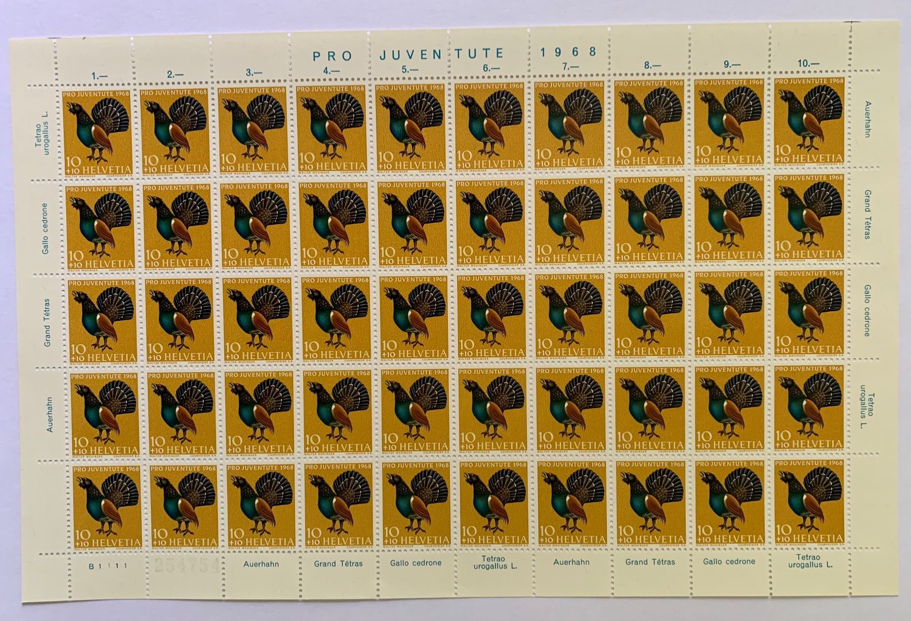 Tutti i francobolli: Pro Juventute 1968 - 3 Bogen ** Einheimische Tiere – Nuovo (secondo la descrizione) da Zürich venduto da Apache4