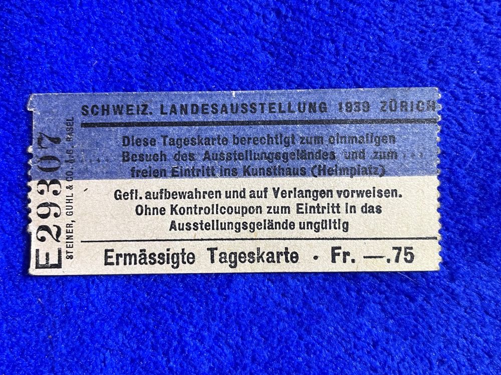 Original Eintrittskarte 1939 Landesausstellung Zürich 1