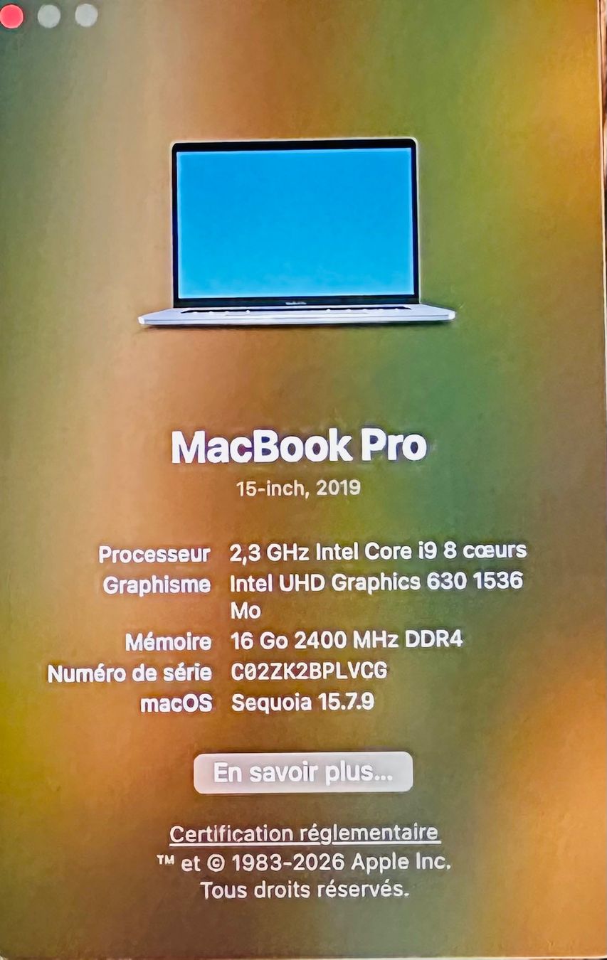 Apple Portables: À vendre, MacBook Pro 15" de 2019 avec Touch Bar – D'occasion à Boudry par Pierre-Alain2017 5