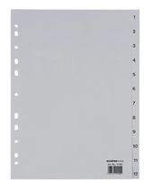25 Stk.Ordner-Register, DIN A4-Vollformat, Zahlen 1-12, grau