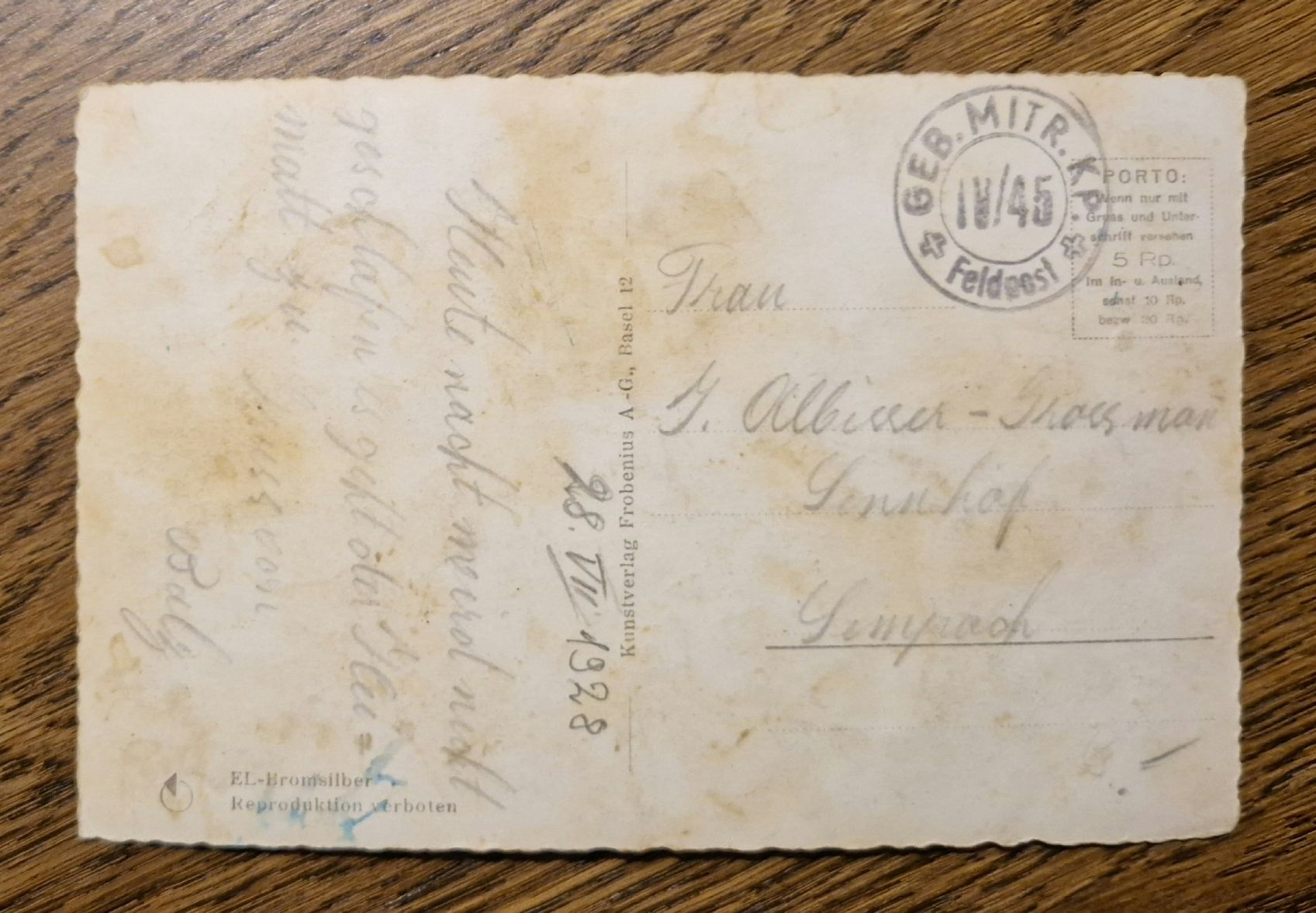 Cartoline postali: Laufenburg mit Rheinbrücke, Feldpost 1928 – Usato da Ebikon venduto da Donar50 3
