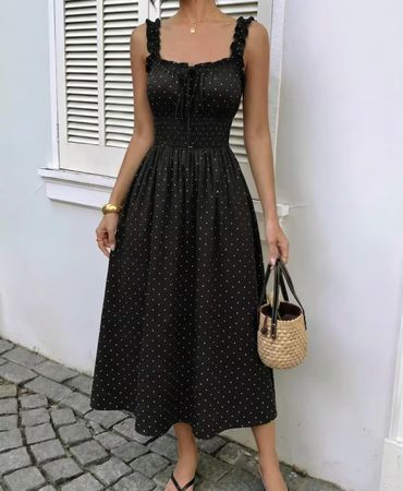 Elegantes schwarzes Midikleid mit Punkten NEU, Gr. M Sommer