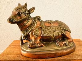 GROSS Nandi Indien Skulptur heilige Kuh Messing Kupfer Antik