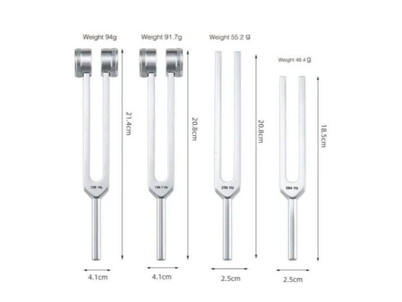 Dispositivi per massaggi: 4er-Set Stimmgabeln zur Heilung und Harmonisierung Chakren – Nuovo e nell'imballaggio originale da Bremblens venduto da LOVA-MUSICA-SHOP 4