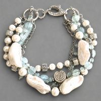 Statement-Perlen-Armband mit Aquamarin und Silber - Unikat