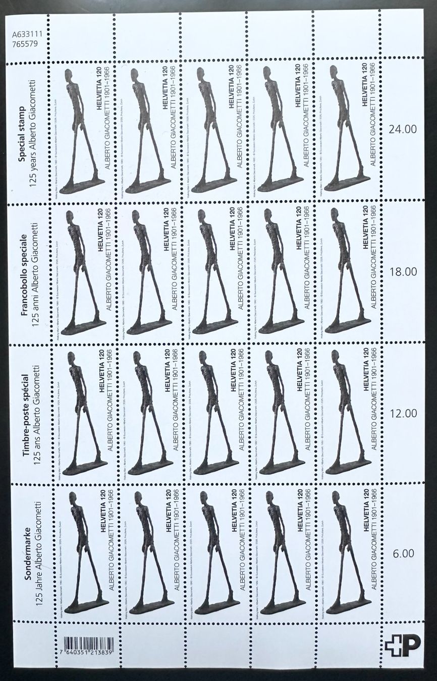Alle Briefmarken: Briefmarken Alberto Giacometti, 24er Bogen, postfrisch – Neu (gemäss Beschreibung) aus St. Gallen von Ferdinand51