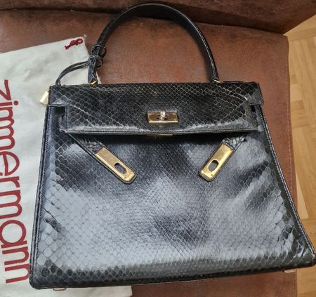 Vintage Handtasche in Schwarz, Echtes Reptilienlede