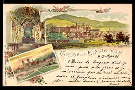 Litho Einsiedeln, Teilansicht mit Kloste