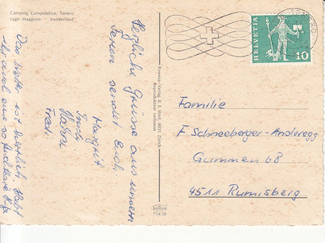 Cartoline postali: Tenero Campo Felice 1966 – Usato da Bürglen TG venduto da StampGraf 1