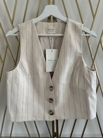 Sézane Gilet „Drea“ ecru, mit schwarzen Streifen, Grösse 38