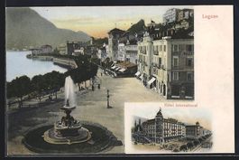 Lugano, Brunnen an der Promenade und Hot