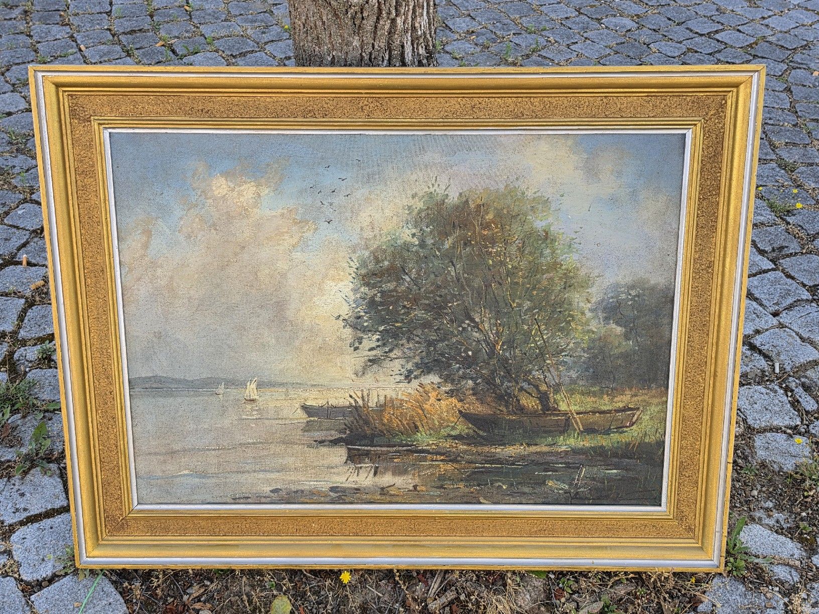 Gemälde: Gemälde Untersee Landschaft mit Booten im Rahmen – Gebraucht aus Mettlen von elios0888 9