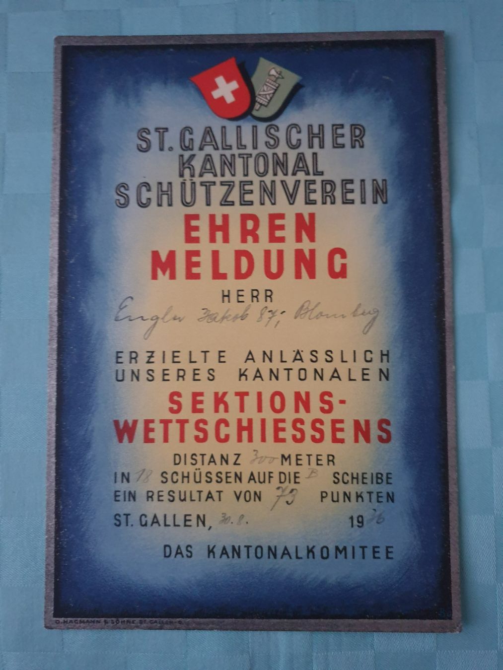 Karten: EHRENMELDUNG – Gebraucht aus Mörschwil von spirspi