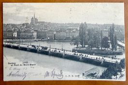 Genève - Animation sur le Pont du Mont Blanc 1903