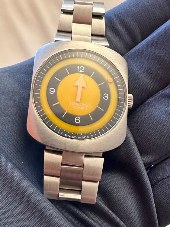 Longines Comet record Mystery Dial yellow 1969 Top Condition