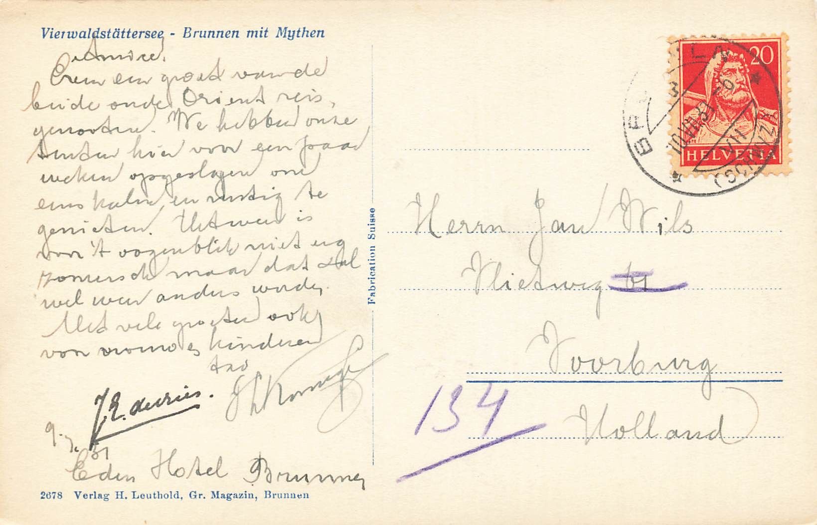 Cartoline postali: Vierwaldstattersee brunnen mi mythen – Usato da Biasca venduto da Blenio71 1