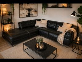 Schwarzes Designer Ecksofa aus hochwertigem Leder sehrrobust