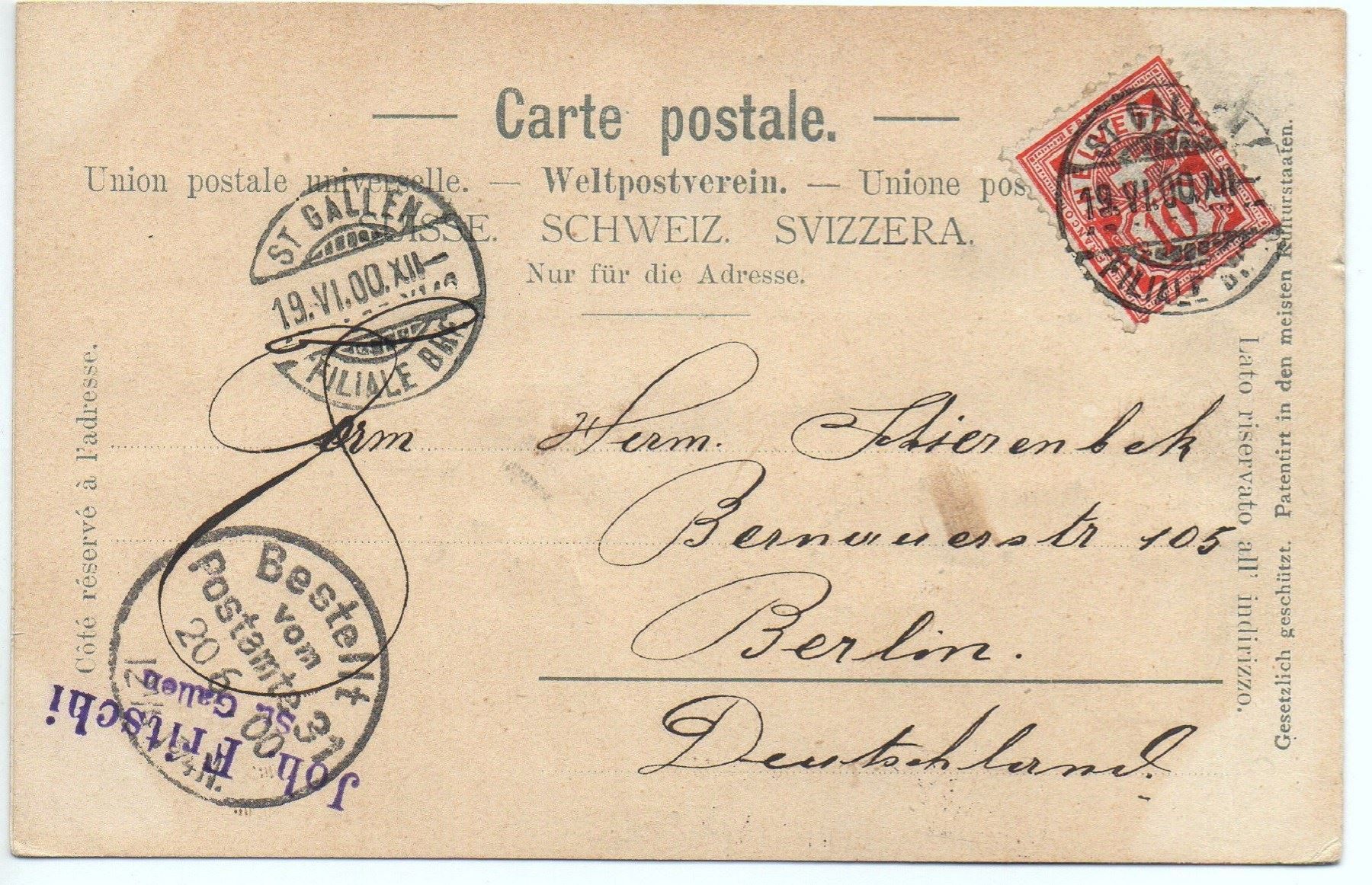 Ansichtskarten: ST. GALLEN 1900 Präge-/Relief-AK – Gebraucht aus Jona von philajona 1