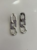 Shiny Statement Link Earrings with Purple Crystals - Great C