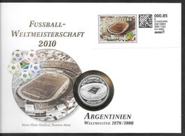 Münzbrief Fussball WM 2010 Südafrika Argentinien Weltm. 1978
