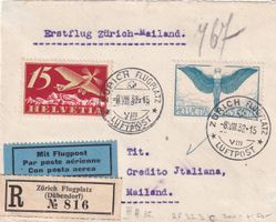 Flugpost Erstflug Zürich – Mailand 8.VIII.32