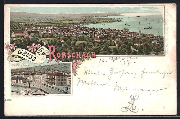 Cartoline postali: Litho Rorschach, Teilansicht, Bahnhof un – Usato da Berlin venduto da bartko-reher
