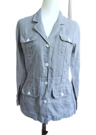 Gr. 38 sommerliche Leinenjacke grau/weiss genäht s.Masse