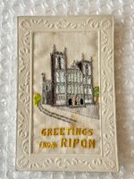 💚 ANTIKE SEIDENBESTICKTE KARTE 1916 💚GREETINGS FROM RIPPON