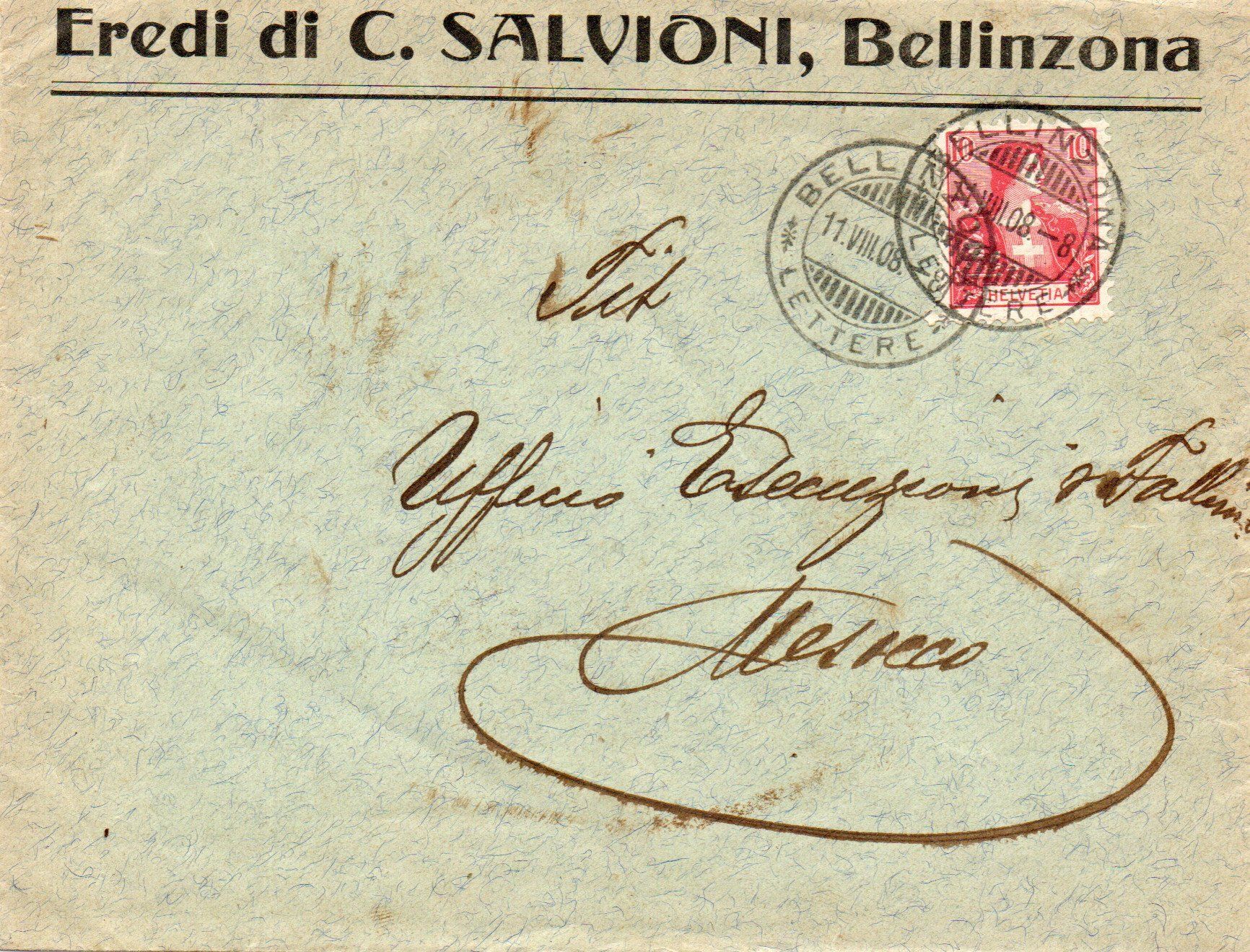 Alle Briefmarken: Eredi di C.Salvioni,Bellinzona – Gebraucht aus Melano von pisonsdro