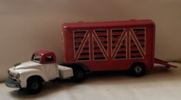 Blech Spielzeug LKW Tieranhänger rot weiss gebraucht
