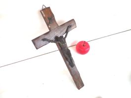 Kruzifix Kreuz Jesus Antik Vintage Holz Metall