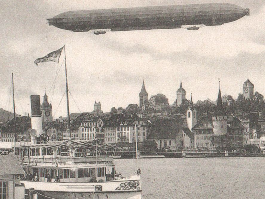 Cartoline postali: LUZERN: Luftschiff ZEPPELIN über Schiffanlegestation 1908 – Usato da Engelburg venduto da Swisscards