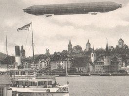 LUZERN: Luftschiff ZEPPELIN über Schiffanlegestation 1908