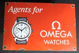 Omega Uhren Werbetafel, Emaille Schild gewölbt